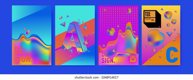 Abstract liquid and geometric colorful background poster and cover design. Blue, yellow, red, orange, pink and green. Vector alphabet poster template in Eps10.