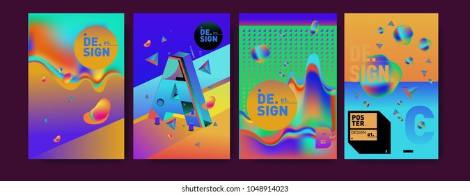 Abstract liquid and geometric colorful background poster and cover design. Blue, yellow, red, orange, pink and green. Vector alphabet poster template in Eps10.