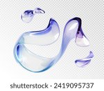 Abstract liquid glass transparent ribbon. Realistic vector illustration of blue and purple spectrum holographic floating wave shape. Iridescent dynamic curve translucent design element flowing in air.