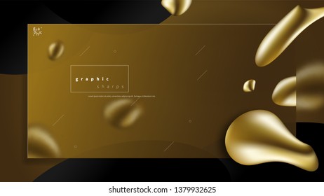 Abstract liquid golden shape. Fluid design. Isolated gradient waves with geometric lines, dots. for your web landing page.