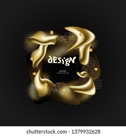 Abstract liquid golden shape. Fluid design. Isolated gradient waves with geometric lines, dots. for your title, banner, flyer,  presentation, brochure, poster.