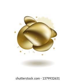 Abstract liquid golden shape. Fluid design. Isolated gradient waves with geometric lines, dots. for your title, banner, flyer, poster.