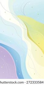 Abstrakter flüssiger Farbverlauf-Hintergrund mit Linien und Punkten, vertikale Frühlingsfarbpalette