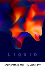 Abstract liquid gradient background. Red wavy curved shape.