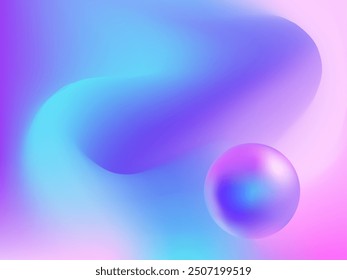 Abstract liquid gradient background with smooth wave and sphere. Neon colored blurred fluid backdrop. Soft dynamic motion effect. Trendy 3D design for website, poster, banner, brochure, flyer, cover.