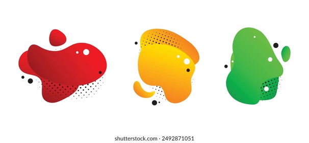 Abstractas Formas geométricas de gradiente líquido en colores rojo, amarillo y verde, Elementos de diseño para Anuncios, carteles y más. 