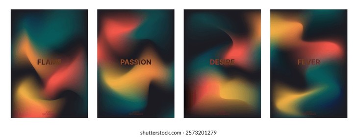 Abstract liquid gradient mesh background set with blended heading. Modern design template for covers, banners, posters, brochures, flyers, fashion, technology. Dark background. Vector illustration.