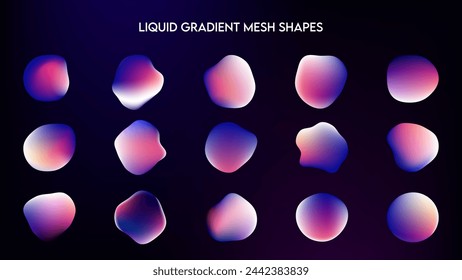 Abstract liquid gradient mesh shapes with three colors. 3d blob vector design 