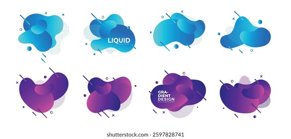 Abstract liquid gradient shapes collection. Colorful fluid element with dots and stripes geometric shapes background.vector illustration