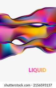 Abstract liquid holographic gradient shape. 3D Vector poster design.