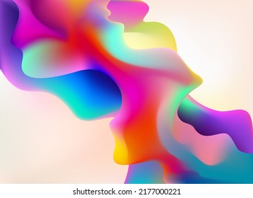 Abstract liquid holographic gradient shape. 3D Vector colorful design element. 