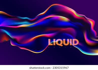 Abstract liquid holographic gradient shape. 3D Vector design element.