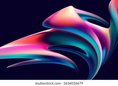 Abstract liquid holographic gradient shape. 3D Vector design element.