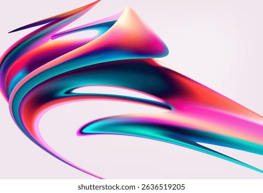 Abstract liquid holographic gradient shape on white background. 3D Vector design element.