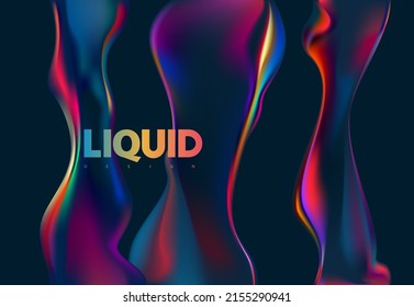 Abstract liquid holographic shape. Colorful fluid design elements on dark background.