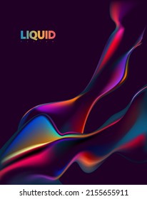 Abstract Liquid Holographic Shape. Colorful Fluid Design Elements On Dark Background.