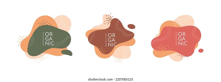 Abstrakter flüssiger horizontaler Bannersatz. Vektorfarbige, trendige, horizontale Design-Illustration. Kollektion von geometrischen, grünen, braunen und roten Splash-Formen auf weißem Hintergrund für Geschäftsangebot