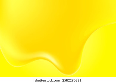 Abstract liquid lemon yellow melting texture, golden holographic liquid oil or serum sticky texture background with copy space. Fluid organic shape, smooth fluid gel, collagen