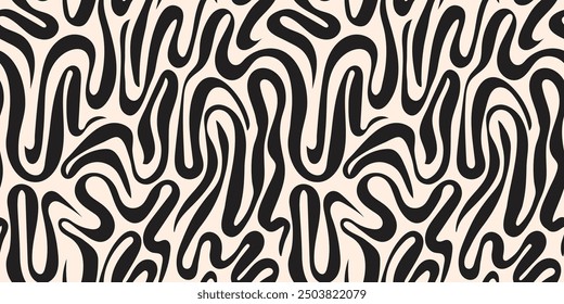 Abstract liquid lines seamless pattern. Hand drawn creative brush strokes flow.	 Wavy backdrop.