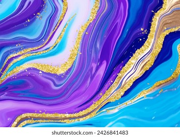 Fondo de arte de mármol líquido abstracto con brillantes elementos de brillo de oro