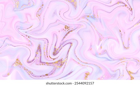 Abstract liquid marble background design with mineral gold glitter texture.
