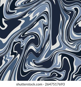 An abstract liquid marble background featuring a cool color palette. Fluid, swirling patterns of navy blue, slate blue, light blue, and off white intermingle.