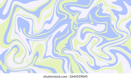 Abstract liquid marble background in pastel green and blue. Modern groovy fluid art swirl texture for wallpaper and posters.