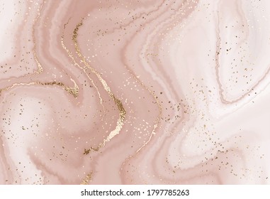Abstract liquid marble canvas painting texture with gold glitter splatter.