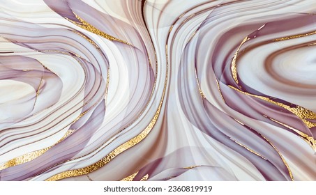 Abstract liquid marble painting background texture with gold glitter waves.