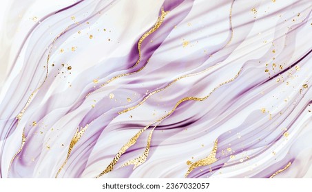 Abstract liquid marble painting background texture with gold glitter waves.