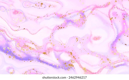 Abstract liquid marble painting background design with smooth waves and gold sequins.