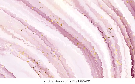 Abstract liquid marble stone design with smooth waves and gold glitter splatter.