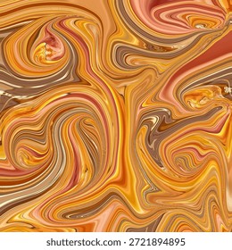 Abstract liquid marble swirl in warm orange tones with fluid motion, glossy texture, artistic flow, modern background, and dynamic abstract design.