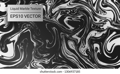 Abstract liquid marble texture background. Black, White and Gray. Eps10 vector.