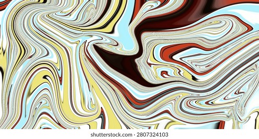 Abstract liquid marble texture background. Dynamic fluid pattern with blue, red, and yellow swirling artistic waves for elegant modern graphic design.