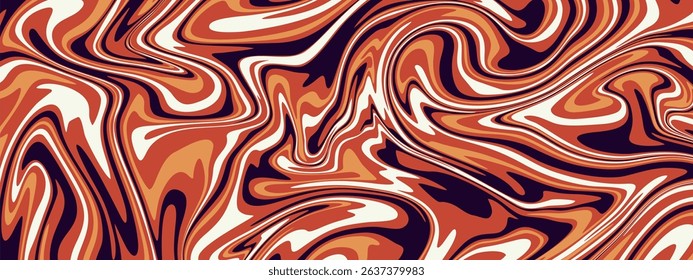 An abstract liquid marble texture. The design features a swirling pattern of intermingling colors, primarily shades of orange, brown, beige, and a very dark, almost black, purple.