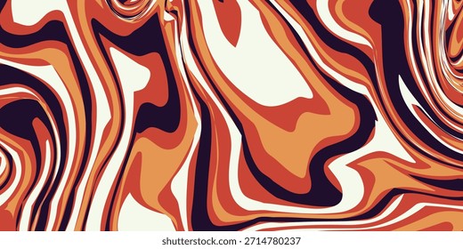 An abstract liquid marble texture. The design features a swirling pattern of intermingling colors, primarily shades of orange, brown, beige, and a very dark, almost black, purple.
