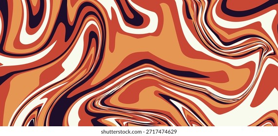 An abstract liquid marble texture. The design features a swirling pattern of intermingling colors, primarily shades of orange, brown, beige, and a very dark, almost black, purple.