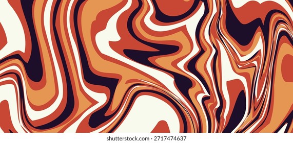 Uma textura de mármore líquido abstrato. O design apresenta um padrão de redemoinho de cores intermináveis, principalmente tons de laranja, marrom, bege, e um muito escuro, quase preto, roxo. eps 10 vetor