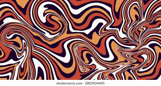 An abstract liquid marble texture. The design features a swirling pattern of intermingling colors, primarily shades of orange, brown, beige, and a very dark, almost black, purple.
