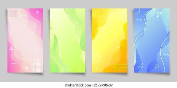 Abstract liquid memphis cover business card set. Bright color fluid backdrop wallpaper business card web banner design geometric free form melted gradient billboard ads hipster cyber trendy vector