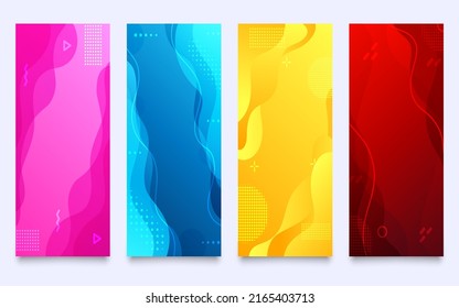 Abstract liquid memphis cover abstract color set. Bright color fluid backdrop wallpaper business card web banner design geometric free form melted gradient billboard ads hipster cyber trendy vector