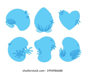 Abstract liquid minimal banners set with floral elements. Modern fluid flat template for social media posts, web design and backgrounds. Vector illustration in blue colors. EPS10