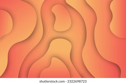 Abstrakte flüssige Orange mit gelbem Farbverlauf-Hintergrund. Farbiger, fließender Vektorhintergrund mit Schatten aus Schichten. 