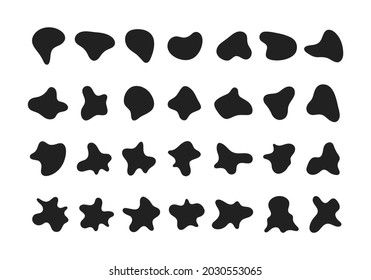 Abstract liquid organic black irregular blotch shapes flat style design fluid vector illustration set banner simple shape template for presentation design, flyer, isolated on white background.