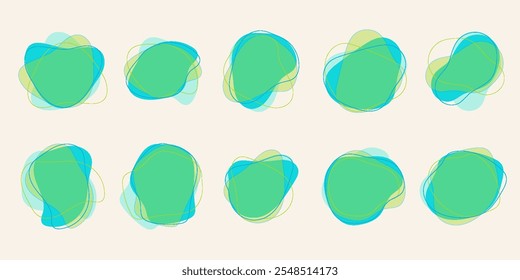 Abstract Liquid Organic Blobs in Hand Drawn Style Isolated on White Background. Random and simple silhouettes figures. Irregular dynamic shapes. Modern asymmetric spots. 