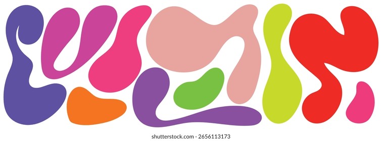 Abstract Liquid Organic Shapes with Gradient. Vector Splash Bubble Forms on a Black Background. Irregular Graphic Elements with Gradations .