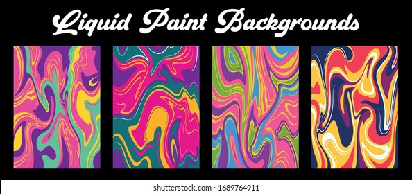 Abstract Liquid Paint Background Set, Flowing Patterns, Psychedelic Colors