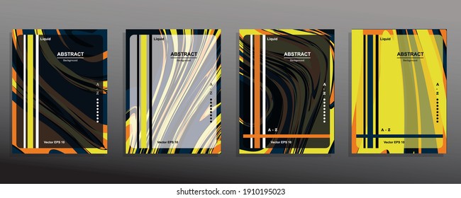 Abstract liquid painting with combination color blue black, yellow, and orange with lines and rectangular transperent add to the impression of elegance. Suitable for your or other business.