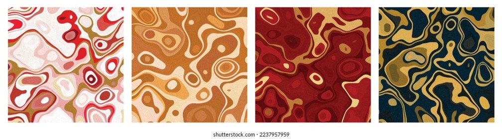 Resumen de patrón líquido con textura de pintura al óleo rojo color amarillo amarillo azul diseño textil de tela. Ilustración vectorial. 